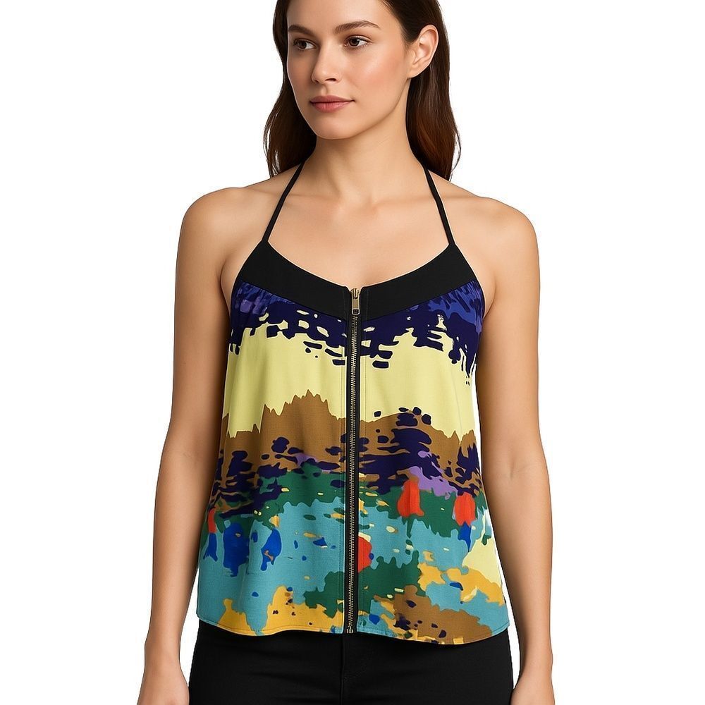 Irene's Story Multicolor Front Zipper Halter Zip Front Top Womens Medium